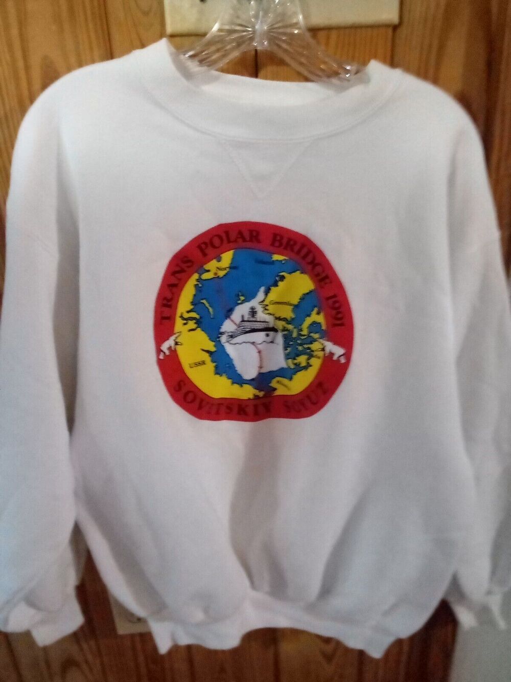 North Pole Cruises L White Sweatshirt Trans Polar Bridge 1991 Sovetskiy Soyuz
